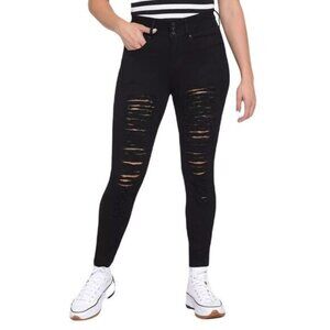 HT‎ Denim Black Destructed Hi-Rise Super Skinny Jeans 7 Juniors